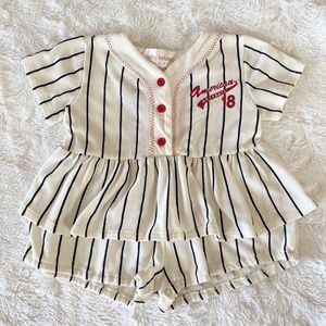 Vintage Baby Girl Baseball Romper